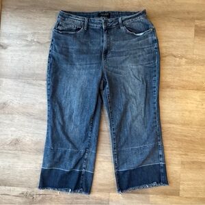 Judy Blue High Waisted Wide Leg Crop Jeans Raw Hem Womens 18W Blue Stretch